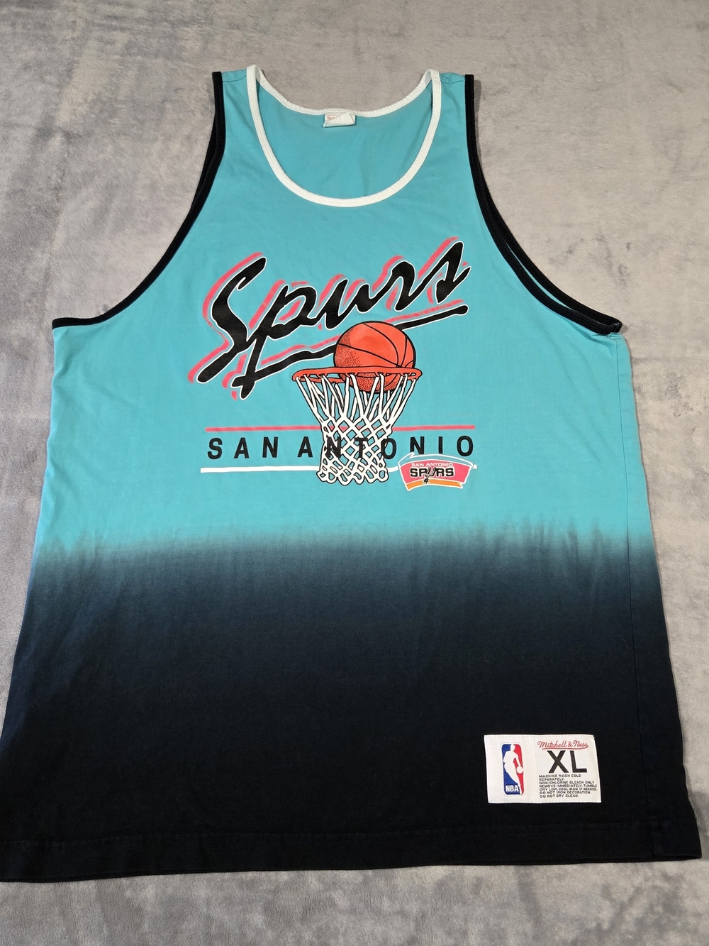 Mitchell & Ness Teal to Black San Antonio Spurs Ombre Tank Top Size XL